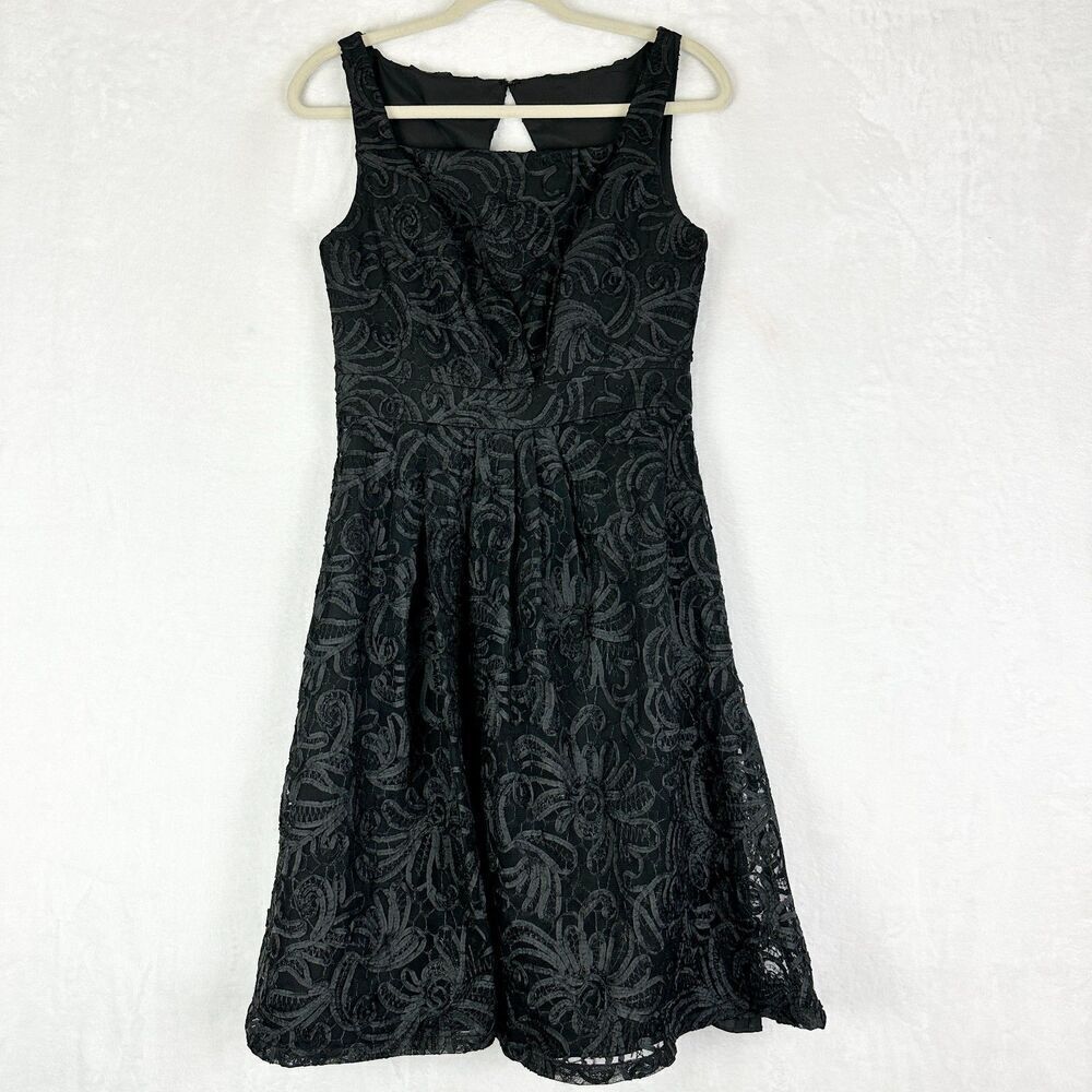 Truly Zac Posen Soutache Dress Size 6 Fit Flare Lace Black Cocktail